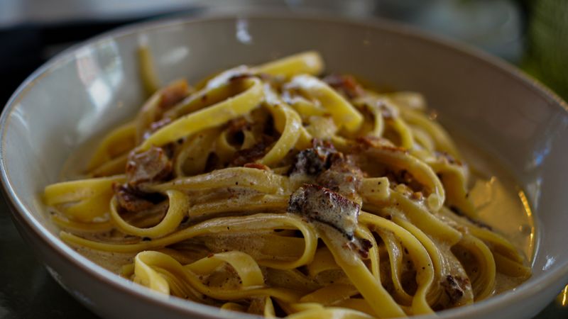 Creamy Carbonara pasta with pancetta and egg sauce