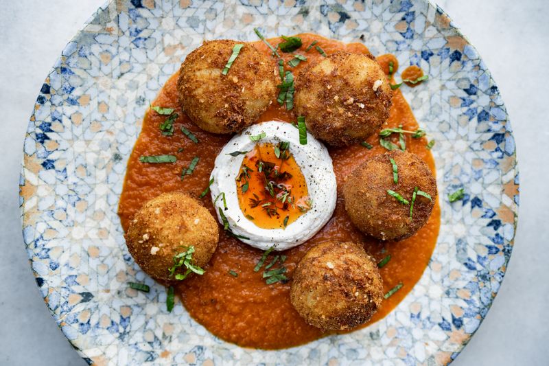 Arancini rice balls with marinara dipping sauce
