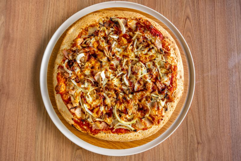 Veggie Delight pizza with colorful fresh vegetables